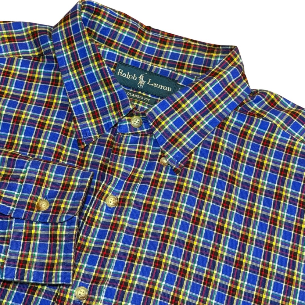Ralph Lauren Mens‎ 1XB Big Classic Fit Plaid Button Down Shirt Blue Multi L/S